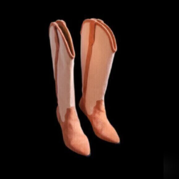 Urban Outfitters Suede Linen Canvas Leslie Tall Cowboy Boot Pink Peach … - Picture 10 of 12